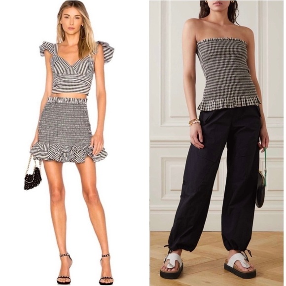 NWT REVOLVE PETERSYN 90s Y2K Plaid Smocked Tiered Ruffle Mini Skirt Tube Top XS - Picture 1 of 8